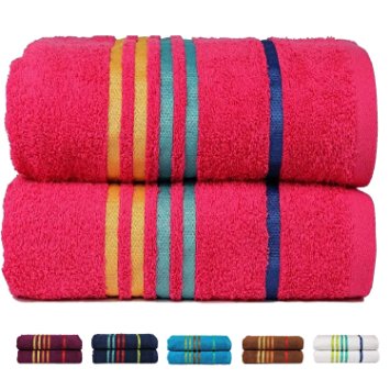 Casa Copenhagen Exotic Cotton Medium size (24 inches by 47 inches) 475 GSM 2 Pack Bath Towels Set - Hot Pink