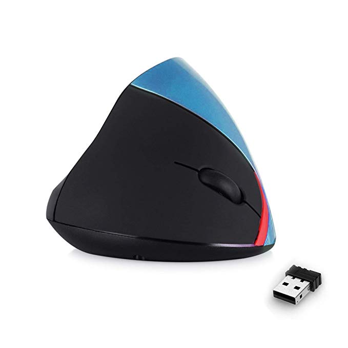 Wireless Vertical Mouse, JTD Ergonomic Optical USB 2.4G Wireless Mouse with 3 Adjustable DPI Levels 800/1200 /1600 DPI, Rechargeable Wireless Vertical Mice for Laptop Desktop PC Macbook, Blue