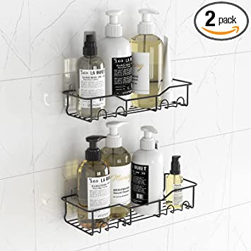 Lifewit Shower Caddy, Rustproof Stainless Steel Shower Organizer, No Drilling Traceless Adhesive Shower Shelves For Bathroom & Kitchen Storage, 2-Pack Shower Shelf (Matte Black)