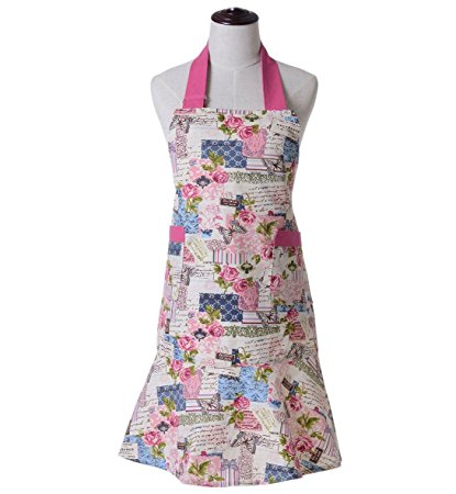 KINGO HOME Cute Women Anthropologie Bib Vintage Grilling Flirty Girl Chef Kitchen Cooking Apron, 100% Cutton Housewife Apron with Pockets