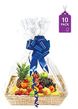 Clear Basket Bags, Large Clear Cellophane Wrap for Baskets and Gifts 30"x40" (10)