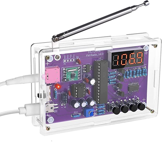 Icstation Soldering Practice Kit, FM Radio Kit Soldering Project DIY Radio Kits FM 87-108MHz with 2 Power Supply Modes Digital Radio Kit with Headphone Jack for Learning Teaching STEM Educational