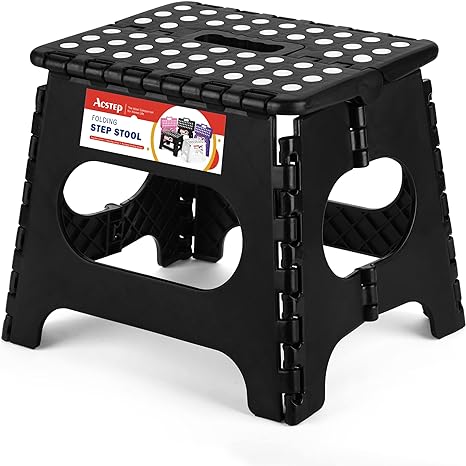 ACSTEP Folding Step Stool for Adults-11 Height Lightweight Plastic Stepping Stool Foldable Step Stool Hold up to 300lbs Non Slip Collapsible Stool Black
