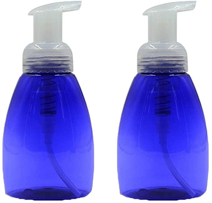 DOITOOL 2PCS Plastic Foaming Soap Dispenser Pump,Empty Refillable Shampoo Dispenser Bottle for Bathroom Countertops Kitchen Liquid Hand Soap Dispenser (250ml,Blue)