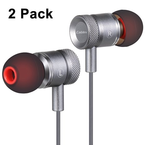 Cablex 2Pack In-Ear Earbuds Earphones Noise Cancelling Earphones Headphones with Remote Control and Mic for iPhone, iPad, iPod, Samsung, Android Smartphones, Tablets, MP3/MP4 Players and More (Gray)
