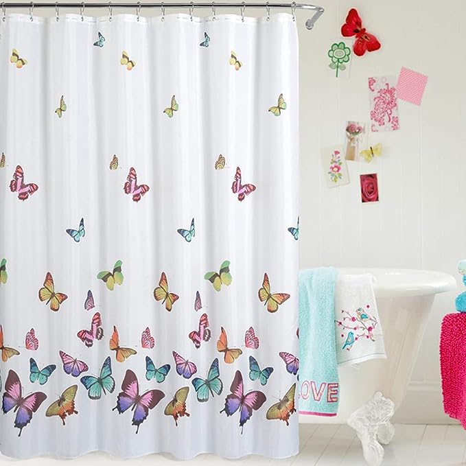 Jasion Shower Curtain Set Colorful Butterfly in Spring Waterproof Fabric Bathroom Curtains Home Bath Decor with 12 Hooks 72 X 72 Inches