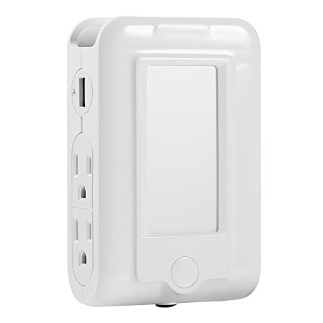 GRDE Wall Mount Charger with 4 AC Outlet Dual USB Charging Ports Dusk to Dawn Sensor LED Night Light and Slot Phone Holder