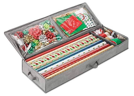 Whitmor Christmas Storage Organizer - Spacious Under Bed Holiday Wrapping Paper Storage Container, Storage for Gift Wrapping, Bags, Ribbon, and Bows