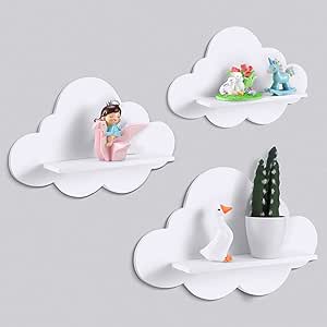 Tatuo 3 Pieces Wavy Floating Shelves Cute Cloud Shelves Daisy Flower Plant Wall Shelf Kawaii Danish Room Decor Funky Squiggle Wall Shelf Preppy Book Shelf for Wall(White, Cloud)