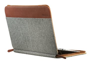 SettonBrothers Laptop Bag Sleeve MacBook Air/Pro Retina Display Laptop Computer Case Envelope Carrying Full Protection Cover Genuine Leather & Cotton Fabric (2015 Improved Design) Sleeve, 13.3", Grey
