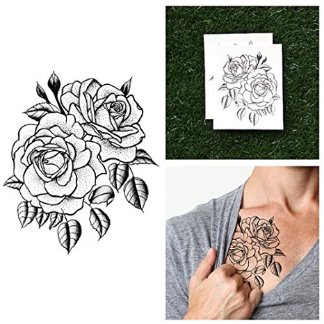 Tattify Traditional Flower Temporary Tattoo - Twin Rose (Set of 2) - Other Styles Available and Fashionable Temporary Tattoos