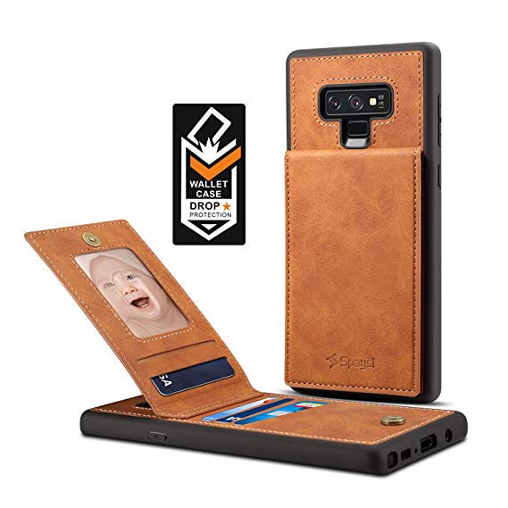 Samsung Galaxy Note 9 Card Holder Case, Note 9 Wallet Case Spaysi Slim, Galaxy Note 9 Folio Leather case, Flip Cover, Gift Box, for Note9 (Brown)