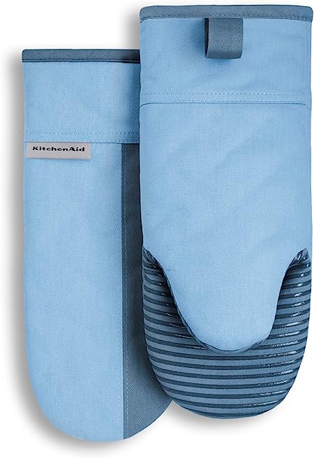 KitchenAid Beacon Two-Tone Non-Slip Oven Mitt Set, Blue Velvet/Blue Heaven, 5.75"x13", 2 Piece