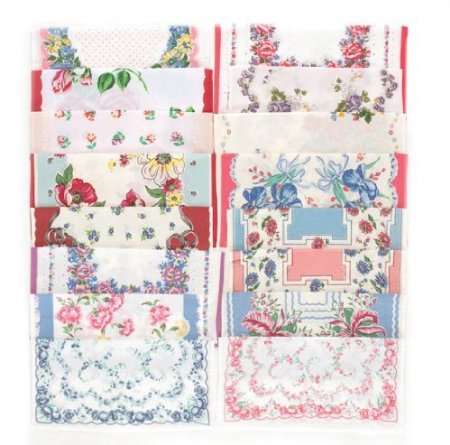 Set of 16 Vintage Reproduction Cloth Handkerchiefs Hankies Gift Set