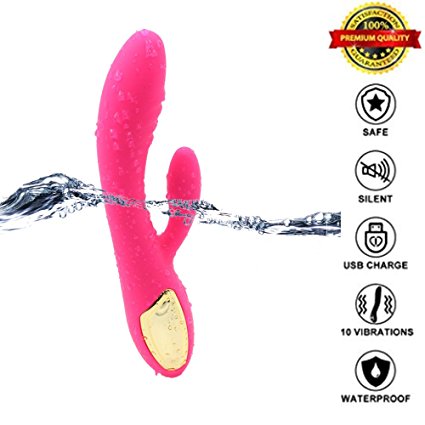 Portable Waterproof Rabbit Vibrator - Personal Electric Vibrator Wand Massager Rechargeable with 10X Multi-Speed Vibration Pattern for Women or Couples - Massage Full Body, Skin friendly Red