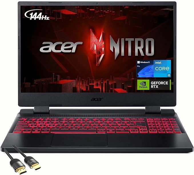 acer Nitro 5 Gaming Laptop, 15.6" FHD IPS 144Hz Display, 12th Gen Intel 12-Core i5-12500H, GeForce RTX 3050, 16GB RAM, 2TB PCIe SSD, Thunderbolt 4, Backlit Keyboard, WiFi6, PDG HDMI Cable, Win 11 Pro