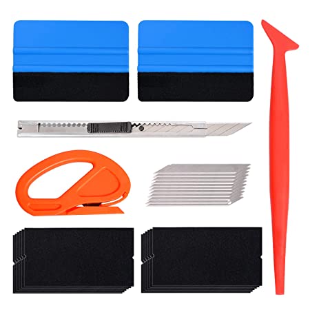 hupos Car Vinyl Wrap Window Tint Tool Kit, 7 in 1 Vehicle Tint Film Installation Tool Set with Felt Squeegees, Mini Squeegee, Utility Knife, Blades, Film Cutter, Fabric Felts for Car Wrapping