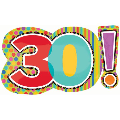 Striped 30! Happy Birthday 29" Mylar Balloon
