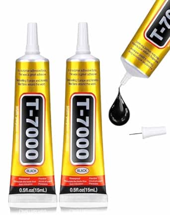 T-7000 Black Adhesive Glue for Phone, Waterproof Jewelry Glue Precision Craft Adhesive for Cell Phone Screen Repair Glass Wood Crafts Metal and Stones (2x15 ml/0.5 oz)