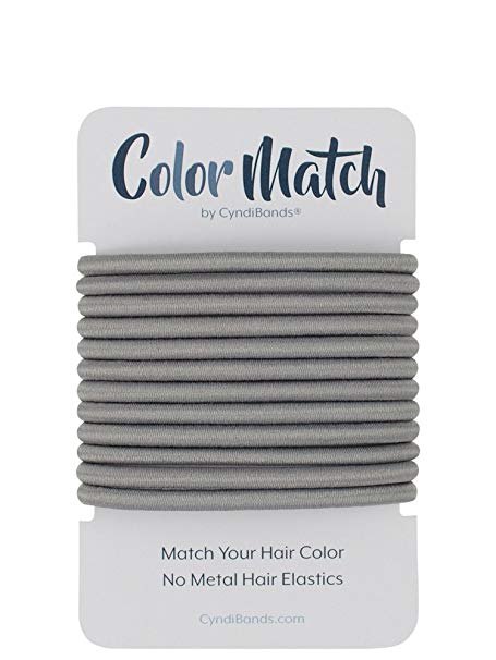 Gray Color Match No-Metal 4mm Elastics Hair Ties - 12 Count