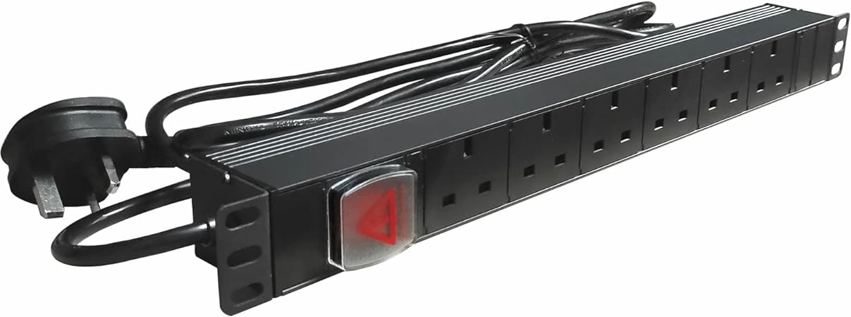 JUSTOP 6 Way Rack Mount PDU 1U 19 Inch 13A Horizontal Power Distribution Unit With On/Off Switch, 1.8M Lead And Fused UK Plug