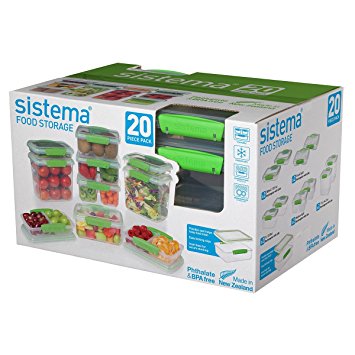 Sistema 65601 Food Storage Containers, 20-Piece Green, Clear