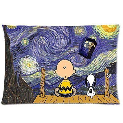 andersonfgytyh Personalized Cute Snoopy With Tardis Of Doctor Who Starry Night Background Pillowcase Standard 20x30 inches Two Sides Print Zippered Pillow Cover Cmf005