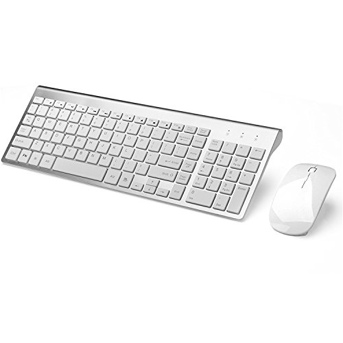 JOYACCESS Wireless Keyboards Combo Full-size Whisper-quiet Wireless Keyboards and Mouse for Desktop and Mac in Ergonomic Design-Silver
