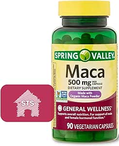 Spring Valley Maca Root 500mg Capsules, Organic Maca Root for Women and Men   STS Sticker.