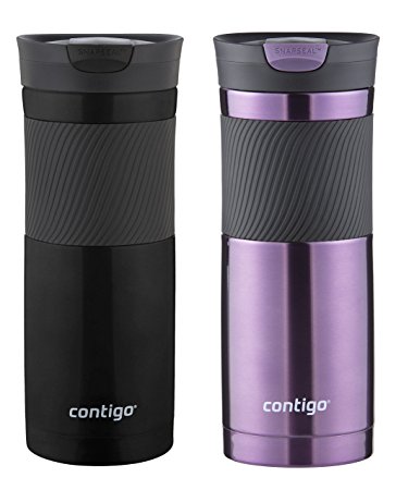 Contigo Snapseal Vacum Insulated Stainless Steel Travel Mug , 20-Ounce, Matte Black/ radiant orchid, 2-Pack