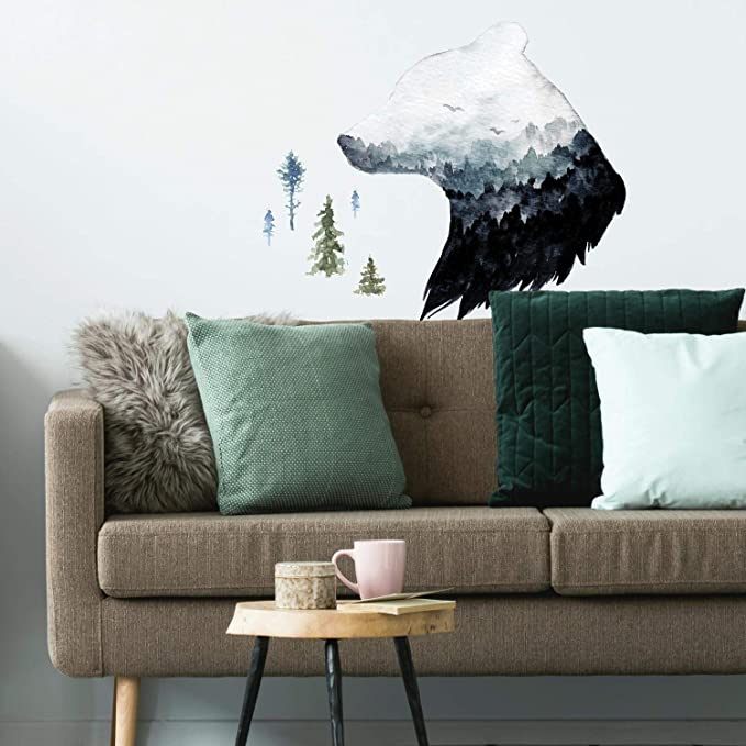 RoomMates Watercolor Mountain Bear Peel And Stick Giant Wall Decal