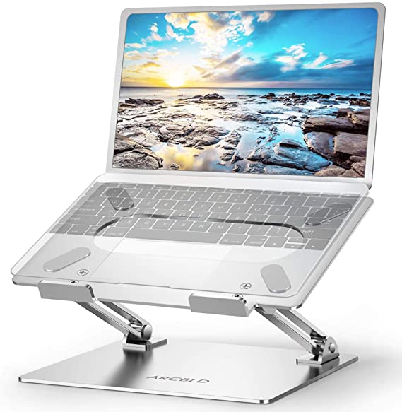 Adjustable Computer Stand,ARCBLD Aluminum Laptop Holder with Heat-Vent,Multi-Angle Computer Stand Tablet Stand Compatible with Slide-Proof Silicone and Protective Hooks All Laptops 11-17"