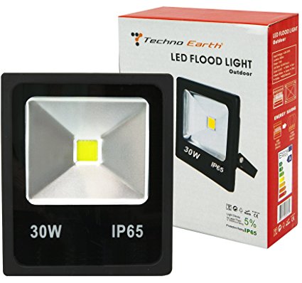 Techno Earth F30K 90-240V 120-Degree Beam Angle Landscape Outdoor Waterproof 30W LED Flood Light Lamp, Cool White