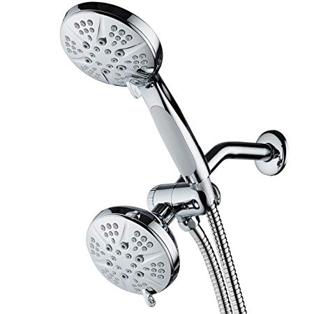 NOTILUS SURROUND-SHOWER(TM) High-Pressure 48-setting Luxury 3-way Shower Head/Handheld Combo - Anti-Slip Grip, Anti-Clog Jets, Heavy-Duty Stainless Steel Hose, All-Chrome Finish,