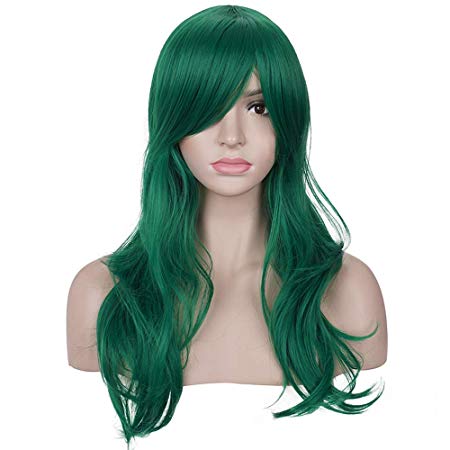 Morvally 23 inches Long Wig Big Wavy Heat Resistant Synthetic Straight Hair with Bangs for Cosplay Costume Halloween Party (Green)