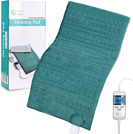 S.Y. Home&Outdoor Electric Heating Pad for Back Pain Relief 6 Heating 6 Timer Settings XL Size[12”x 24”] Machine-wash Ultra-Soft Heat Pad with Moist & Dry Heat Therapy for Shoulder Neck Arm Leg -Teal