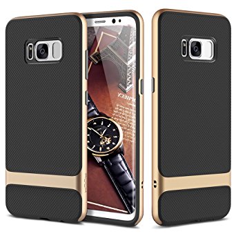 Galaxy S8 Case, ROCK [Royce] Metal Texture Side Buttons Ultra Thin Slim Fit Dual Layered Armor Hybrid Hard PC   Soft TPU Protective Shell Case for Samsung Galaxy S8 (2017) - Black/Champagne Gold