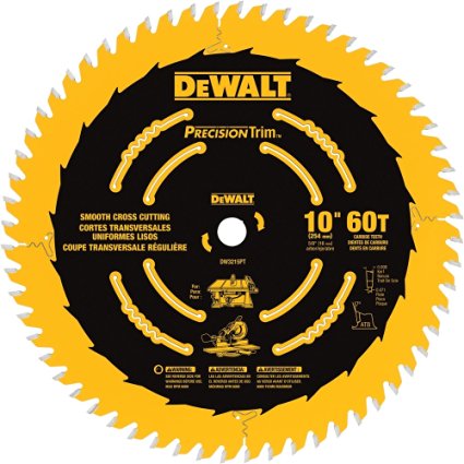 DEWALT DW3215PT 10-Inch 60 Tooth ATB Crosscutting Saw Blade with 5/8-Inch Arbor and Tough Coat Finish