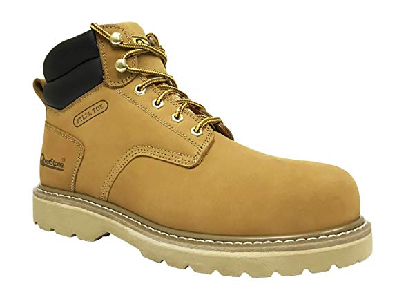 Overstone Men's 6'' Steel Toe Leather Work Boot, Electric Hazard Protection, Puncture Proof Protection, Lightweight Construction Work Shoes