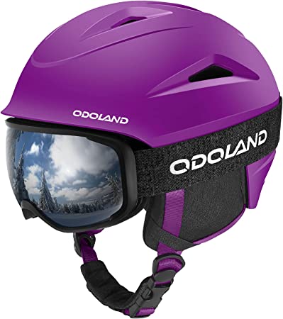 Odoland Snow Helmet, Ski Helmet with Ski Goggles for Snow Sports, Shockproof, Windproof, Safety Snowboard Helmet and Protective Goggles for Men Women and Youth