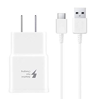 Adaptive Fast Wall Charger Adapter with USB Type C to A Cable Cord Compatible Samsung Galaxy S10 / S9 / S9  / S8 / S8 Plus/Active/Note 8 / Note 9 and More(White)