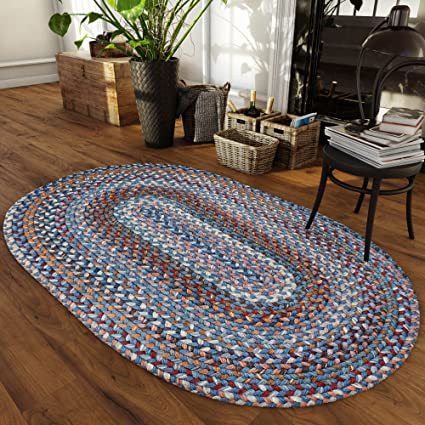 Super Area Rugs Tribeca Premium Wool Braided Rug, Blue Dragon, 5' X 8'