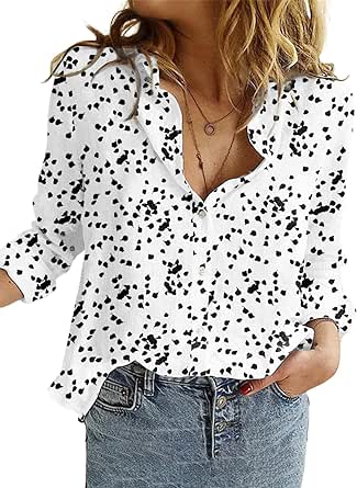 Dokotoo Women's Casual V Neck Alicia Floral Print Roll Up Long Sleeve Chiffon Button Down Blouses Bohemian Top Shirts