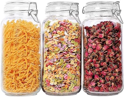 ComSaf Glass Storage Jars with Lids 2300ML Food Canisters Set of 3 - Airtight Clear Preserving Seal Wide Mouth Containers with Wire Clip Fastening for Kitchen Canning Cereal,Pasta,Sugar,Coffee,Spices