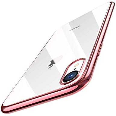 TOZO iPhone XR 6.1 Inch (2018) Premium Clear Soft TPU Gel Ultra-Thin [Slim Fit] Transparent Flexible Cover iPhone XR [Space Rose Gold Plating Edge]