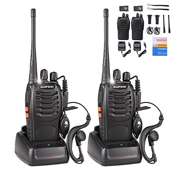 BaoFeng Walkie Talkies Rechargeable Long Range for Adults, UHF FRS/GMRS Two Way Radio with Earpieces 16 Channel Signal Band UHF 400-470MHz Li-ion Battery and Charger (Pack of 2)