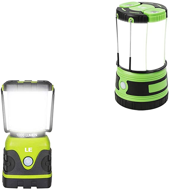 LE Bundle-2 Items:Battery Powered 1000 lumens Camping Lantern & 1000lm Camping Light with Detachable Flashlights Combo, 4400mAh, 4 Modes