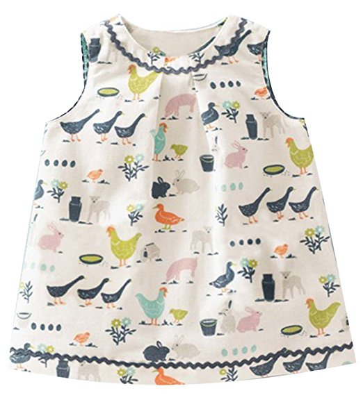 Fiream Girls Casual Cotton Print Sleevelees Dress