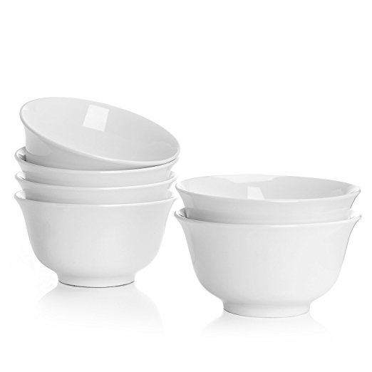 Teocera 16 oz Porcelain Cereal/Soup Bowl Set - 6 packs, White, Deep enough bowls for breakfast cereal, soup, noodle, rice, or ice cream