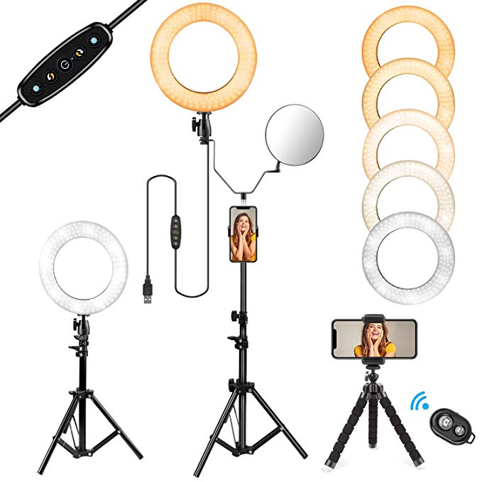 10" Selfie Ring Light with Stand and Phone Holder for Makeup/Live Stream, Includes a Small Flexible Tripod Stand, Perfect for YouTube Video Shooting/Vlogs/Desktop, Compatible with iPhone Android Phone